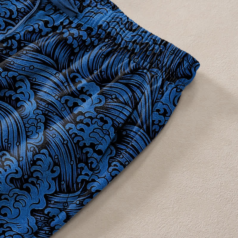 Buddha Stones Cotton Ocean Wave Pattern Men's Tapered Pants With Pockets - image 2