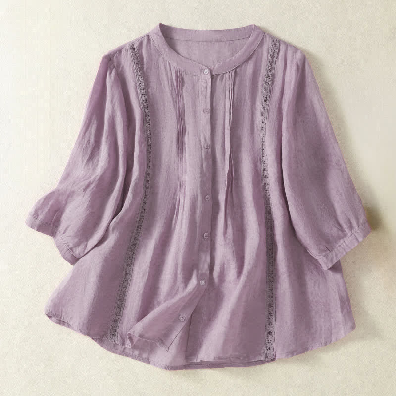 Buddha Stones Summer Vintage Button-Up Solid Women's Elbow-Length Sleeve Shirts - Thistle - US8-10，UK/AU12-14，EU40-42 (2XL) - image 19