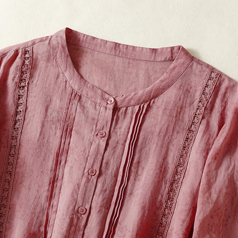 Buddha Stones Summer Vintage Button-Up Solid Women's Elbow-Length Sleeve Shirts - image 7