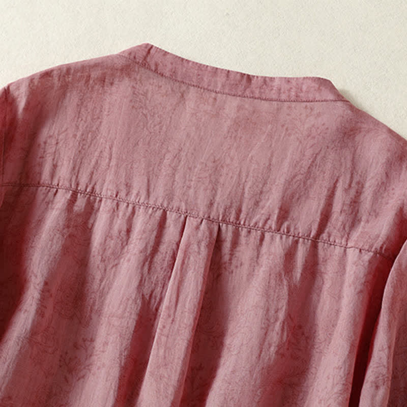 Buddha Stones Summer Vintage Button-Up Solid Women's Elbow-Length Sleeve Shirts - image 8