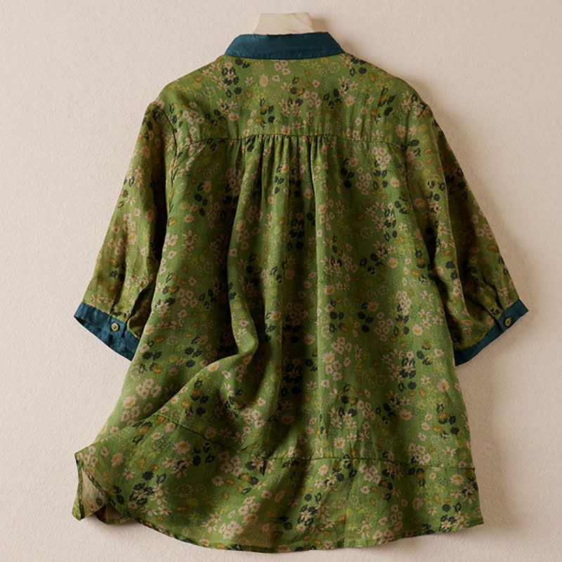 Buddha Stones Summer Vintage Button-Up Floral Print Women's Short Sleeve Shirts - image 1