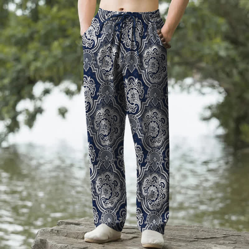 Buddha Stones Cotton Mandala Paisley Geometry Pattern Men's Tapered Pants With Pockets - Navy - US/UK/AU50，EU60 (5XL) - image 4