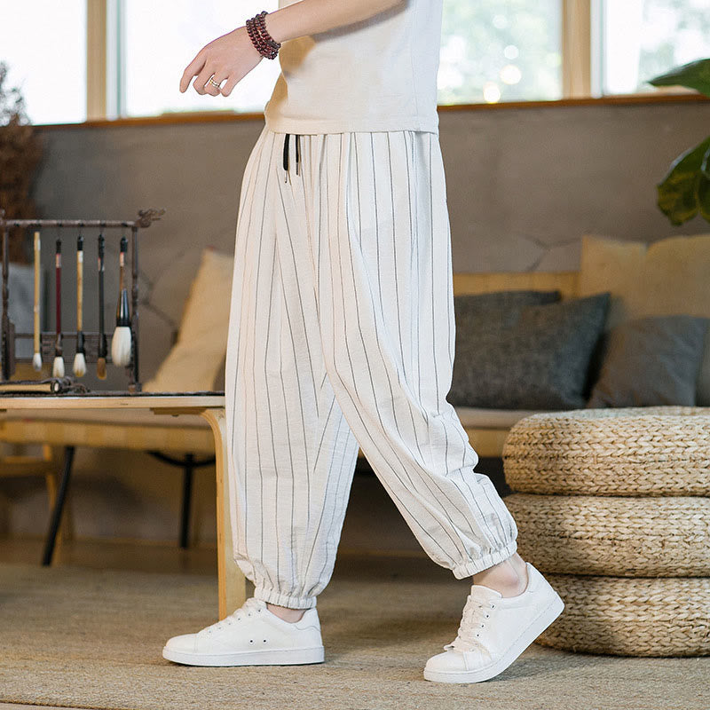 Buddha Stones Summer Casual Drawstring Striped Men's Harem Pants With Pockets - image 43