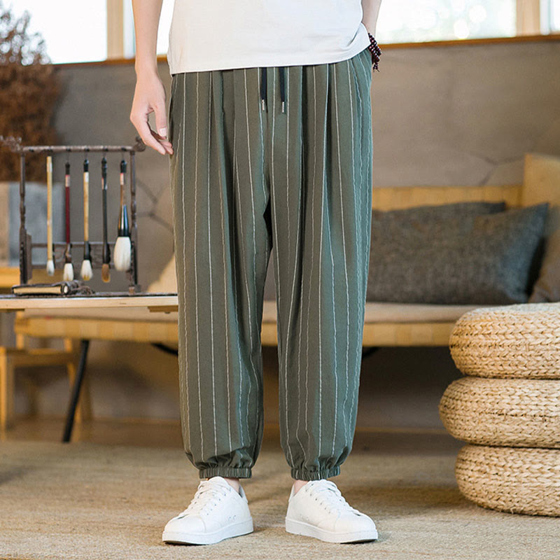 Buddha Stones Summer Casual Drawstring Striped Men's Harem Pants With Pockets - DarkOliveGreen - US/UK/AU50，EU60 (5XL) - image 32