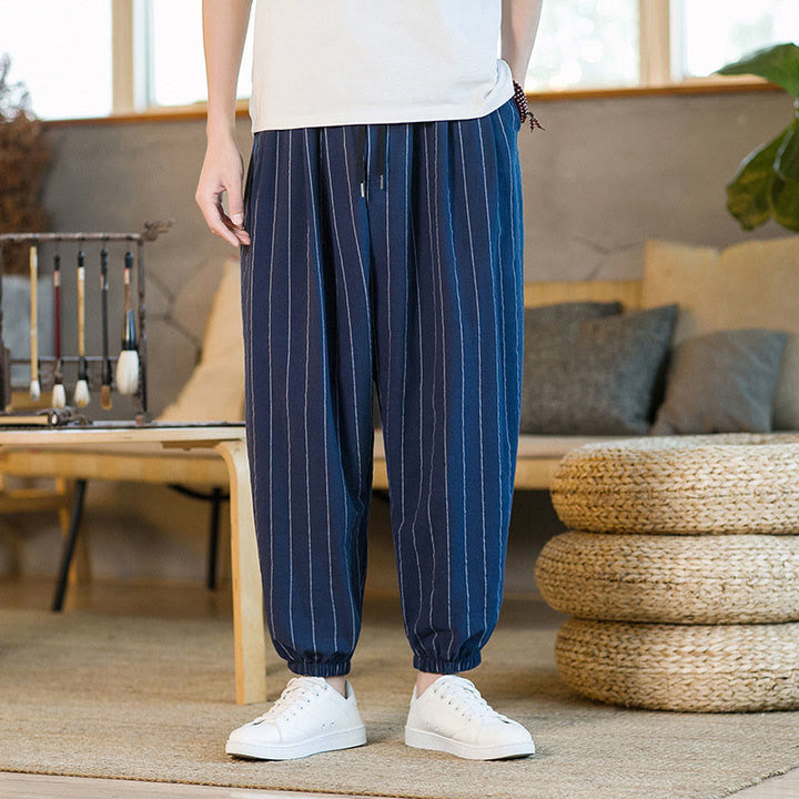 Buddha Stones Summer Casual Drawstring Striped Men's Harem Pants With Pockets - Navy - US/UK/AU50，EU60 (5XL) - image 19