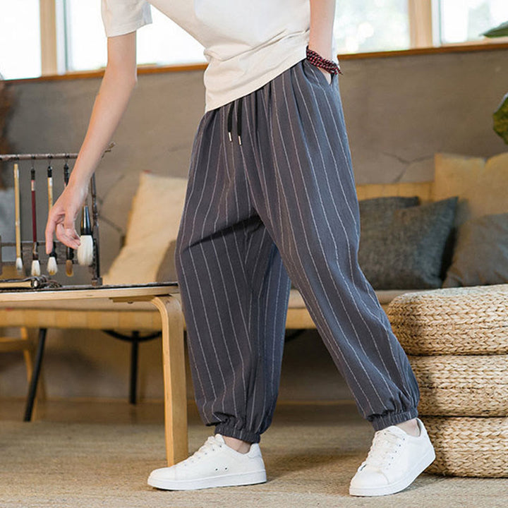 Buddha Stones Summer Casual Drawstring Striped Men's Harem Pants With Pockets - image 7