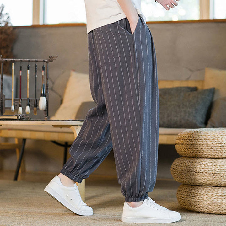 Buddha Stones Summer Casual Drawstring Striped Men's Harem Pants With Pockets - image 2