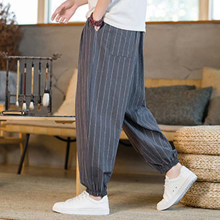 Buddha Stones Summer Casual Drawstring Striped Men's Harem Pants With Pockets - image 5