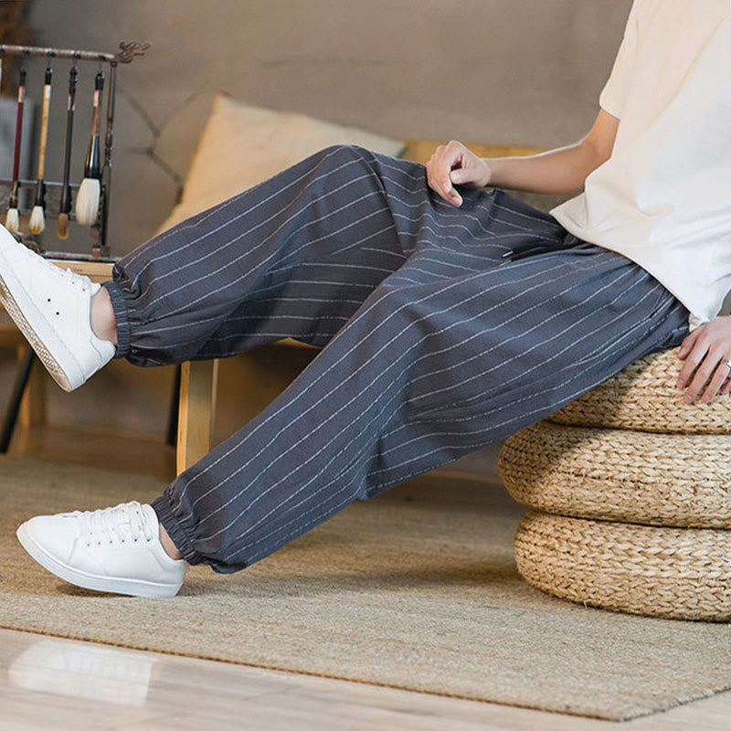 Buddha Stones Summer Casual Drawstring Striped Men's Harem Pants With Pockets - image 8
