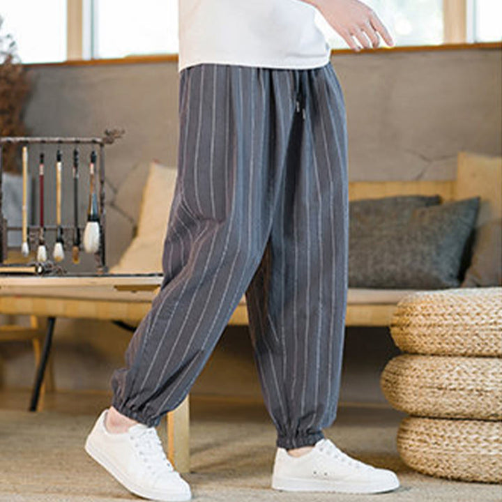 Buddha Stones Summer Casual Drawstring Striped Men's Harem Pants With Pockets - image 4