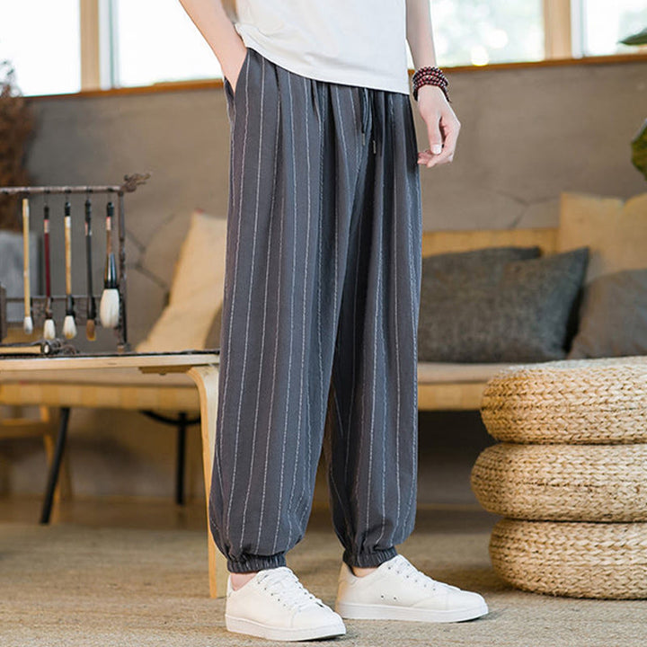 Buddha Stones Summer Casual Drawstring Striped Men's Harem Pants With Pockets - image 6