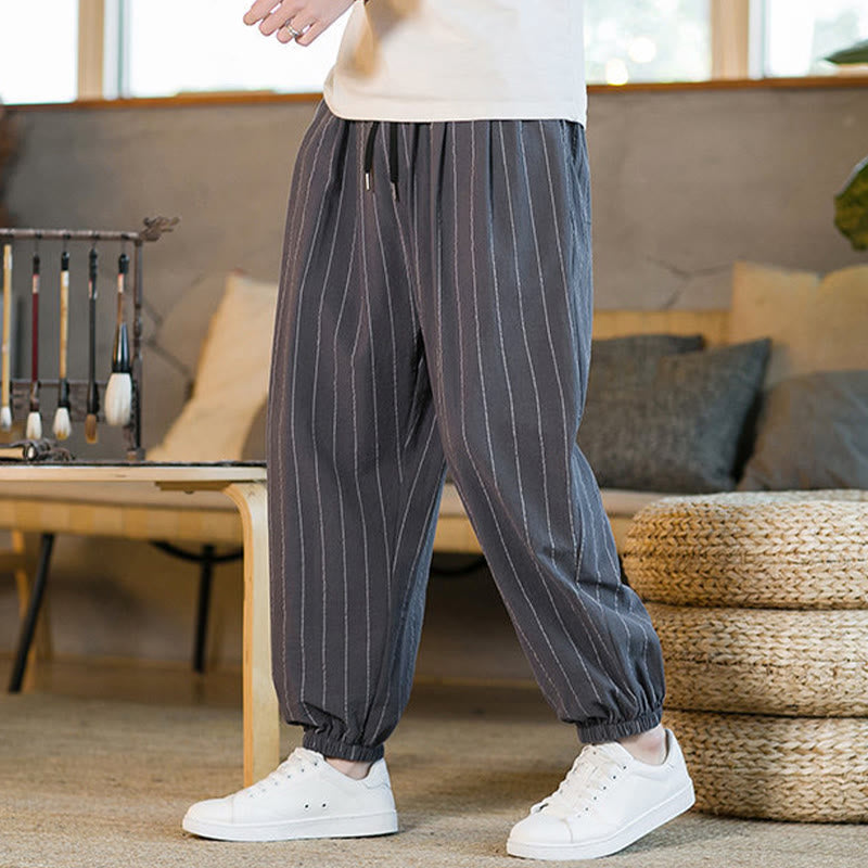 Buddha Stones Summer Casual Drawstring Striped Men's Harem Pants With Pockets - image 1