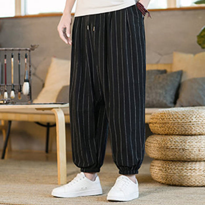 Buddha Stones Summer Casual Drawstring Striped Men's Harem Pants With Pockets - image 15