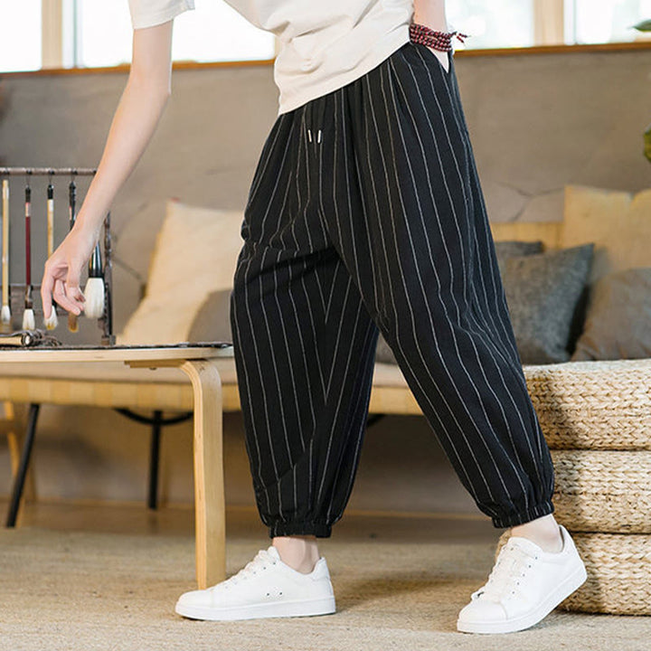 Buddha Stones Summer Casual Drawstring Striped Men's Harem Pants With Pockets - image 16
