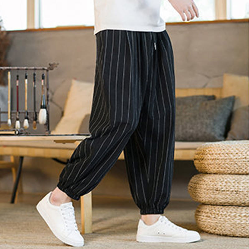 Buddha Stones Summer Casual Drawstring Striped Men's Harem Pants With Pockets - image 17