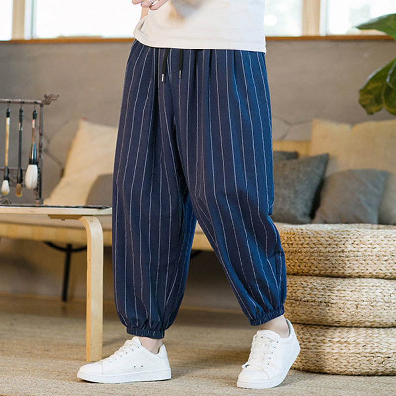 Buddha Stones Summer Casual Drawstring Striped Men's Harem Pants With Pockets - image 21