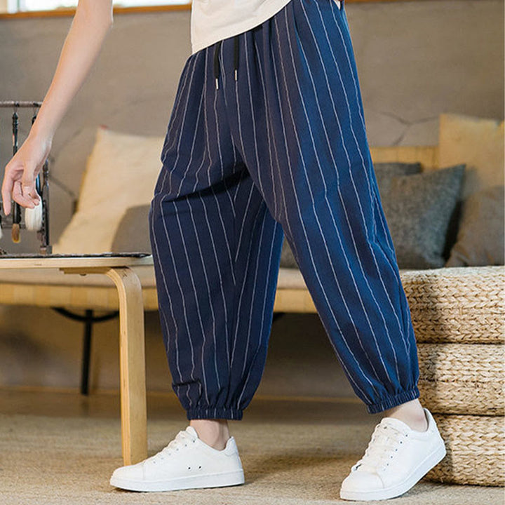 Buddha Stones Summer Casual Drawstring Striped Men's Harem Pants With Pockets - image 24