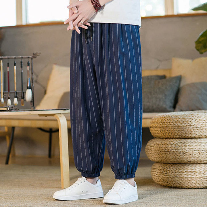 Buddha Stones Summer Casual Drawstring Striped Men's Harem Pants With Pockets - image 25
