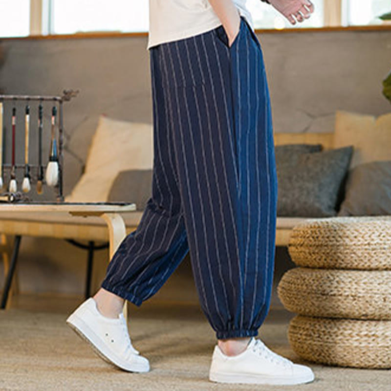 Buddha Stones Summer Casual Drawstring Striped Men's Harem Pants With Pockets - image 26