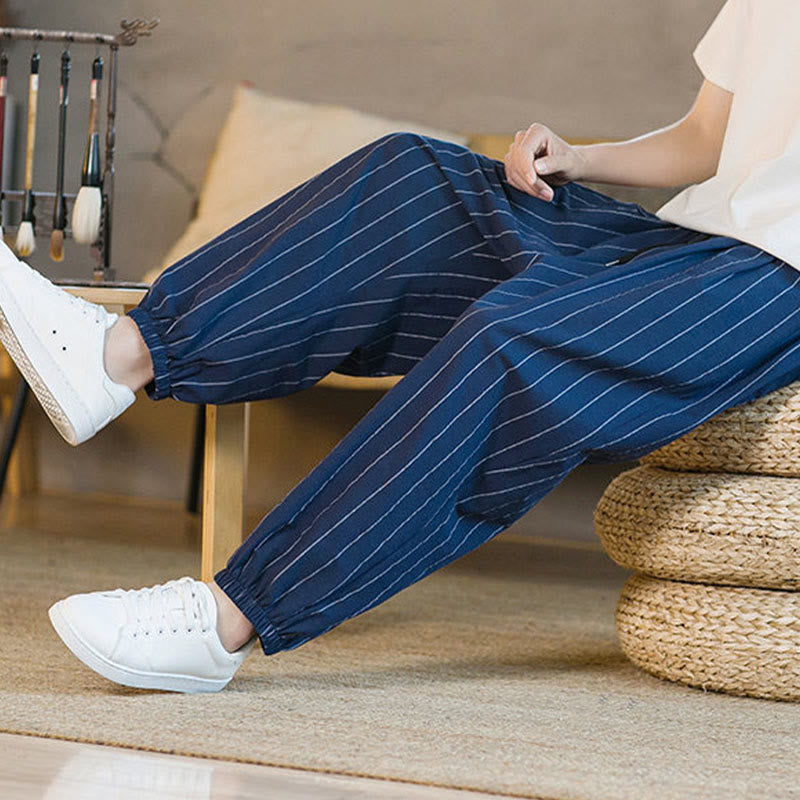 Buddha Stones Summer Casual Drawstring Striped Men's Harem Pants With Pockets - image 27
