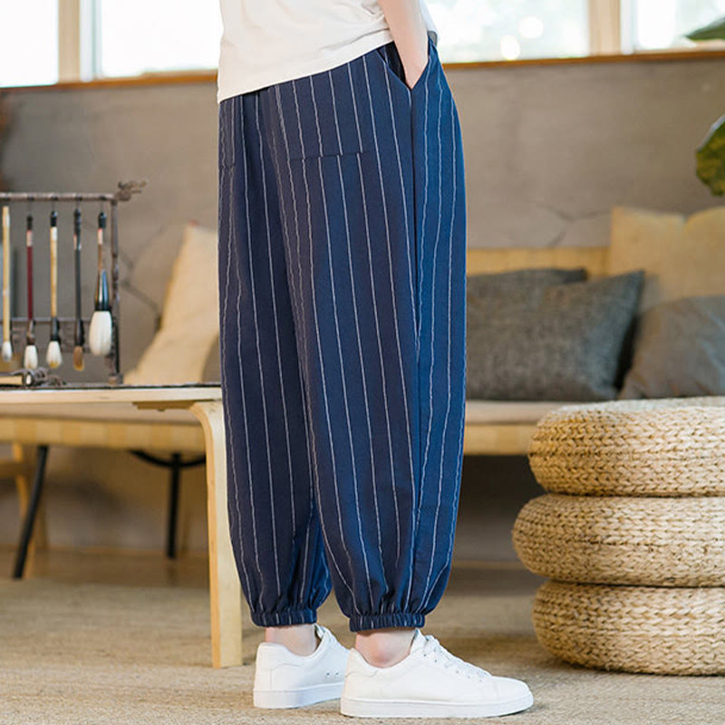 Buddha Stones Summer Casual Drawstring Striped Men's Harem Pants With Pockets - image 23