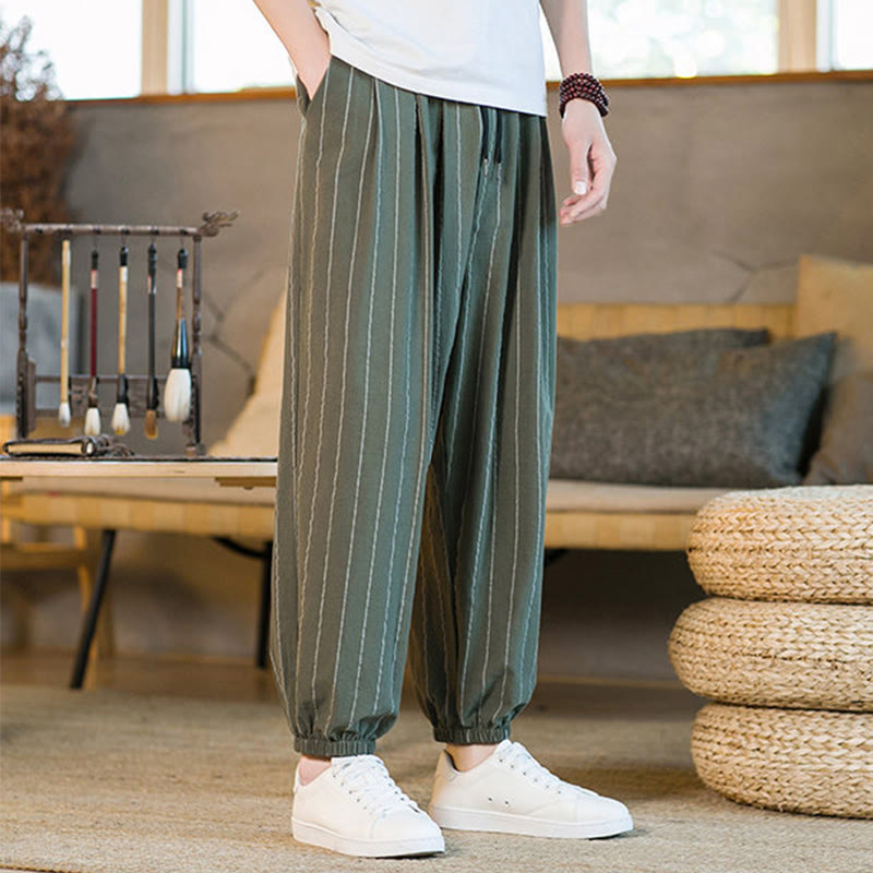 Buddha Stones Summer Casual Drawstring Striped Men's Harem Pants With Pockets - image 38