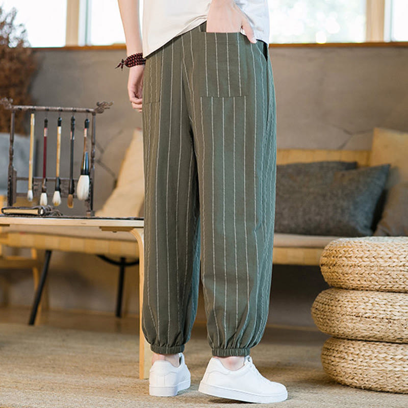 Buddha Stones Summer Casual Drawstring Striped Men's Harem Pants With Pockets - image 35