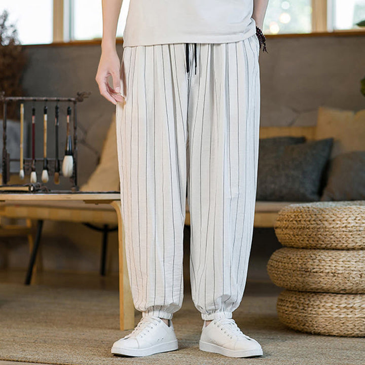 Buddha Stones Summer Casual Drawstring Striped Men's Harem Pants With Pockets - WhiteSmoke - US/UK/AU50，EU60 (5XL) - image 42