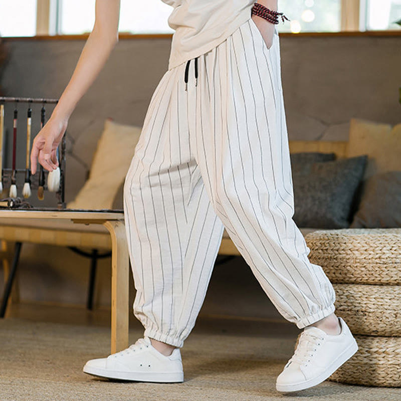 Buddha Stones Summer Casual Drawstring Striped Men's Harem Pants With Pockets - image 46