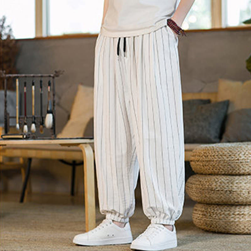 Buddha Stones Summer Casual Drawstring Striped Men's Harem Pants With Pockets - image 44