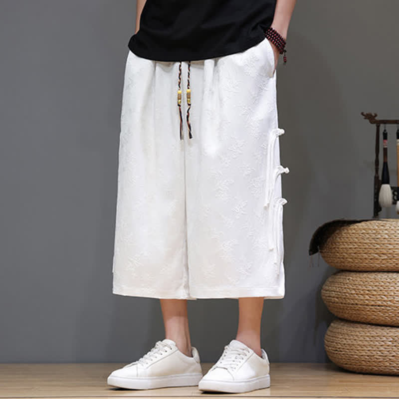 Buddha Stones Summer Tang Style Side Frog Button Men's Straight Leg Pants With Pockets - White - US/UK/AU48，EU58(5XL) - image 8