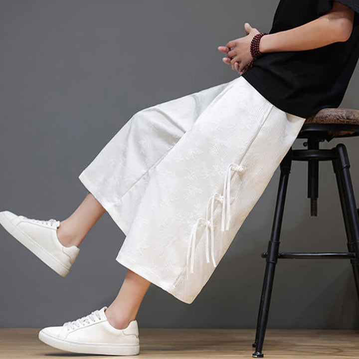 Buddha Stones Summer Tang Style Side Frog Button Men's Straight Leg Pants With Pockets - image 14