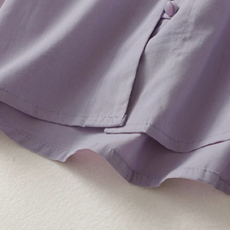 Buddha Stones Summer Casual Button Up Solid Ruffled Collar Cotton Women's Short Sleeve Shirt - image 11