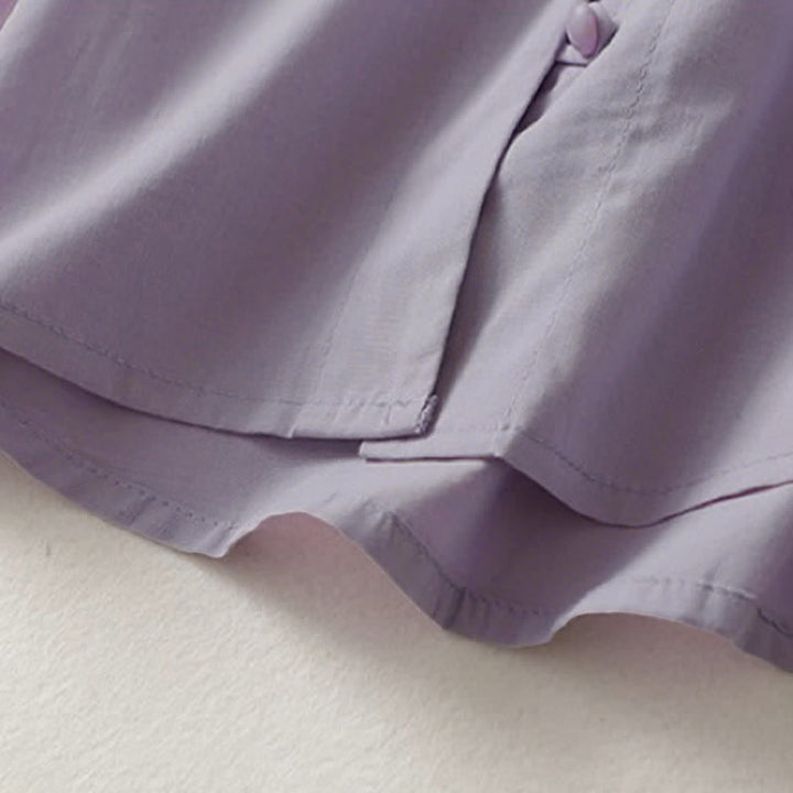 Buddha Stones Summer Casual Button Up Solid Ruffled Collar Cotton Women's Short Sleeve Shirt - image 11
