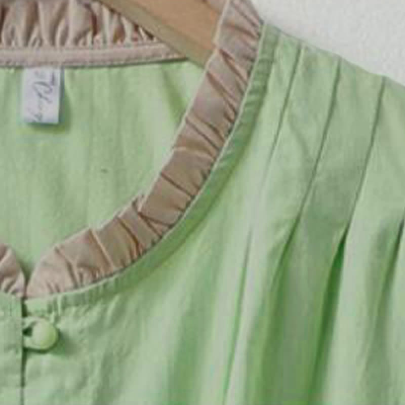 Buddha Stones Summer Casual Button Up Solid Ruffled Collar Cotton Women's Short Sleeve Shirt - image 15