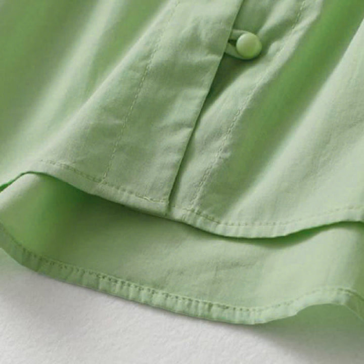 Buddha Stones Summer Casual Button Up Solid Ruffled Collar Cotton Women's Short Sleeve Shirt - image 16