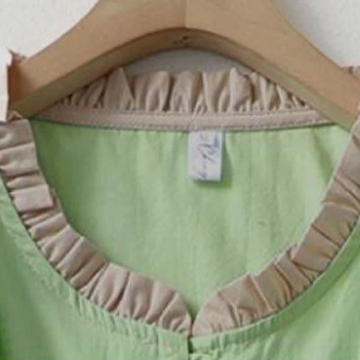 Buddha Stones Summer Casual Button Up Solid Ruffled Collar Cotton Women's Short Sleeve Shirt - image 14