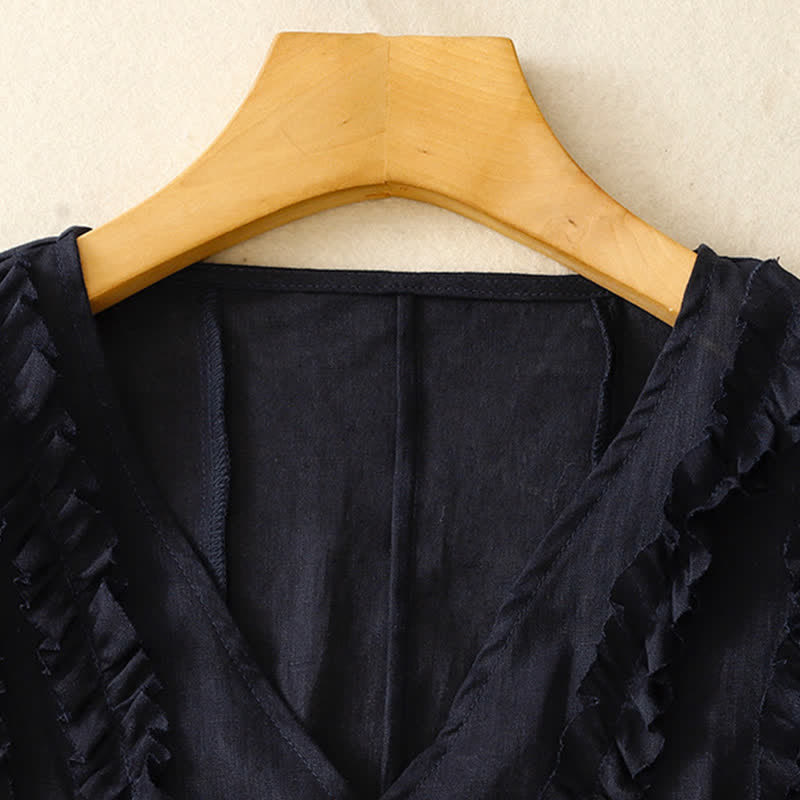 Buddha Stones Summer Casual Solid V-Neck Vertical Ruffle Pleat Women's Sleeveless T-Shirts Tank Top - image 10