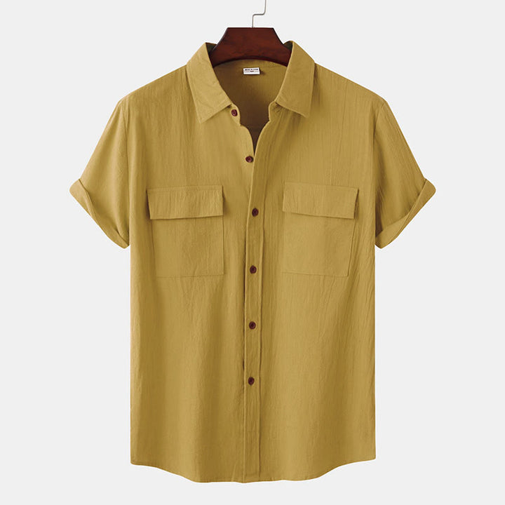 Buddha Stones Summer Casual Solid Buttons Men's Short Sleeve Shirts With Decorative Pockets - SaddleBrown - US/UK/AU46，EU56 (3XL) - image 0