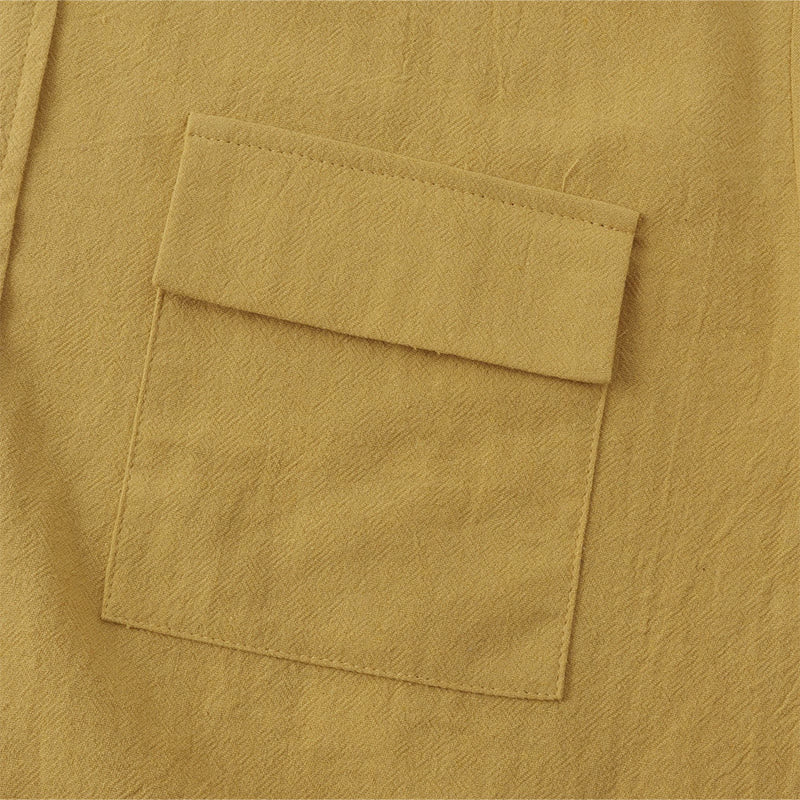 Buddha Stones Summer Casual Solid Buttons Men's Short Sleeve Shirts With Decorative Pockets - image 4