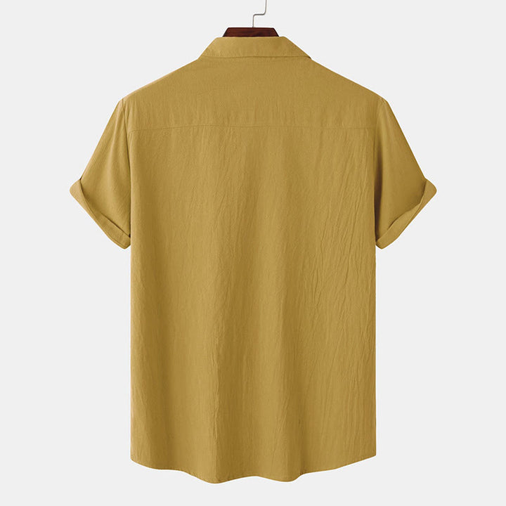 Buddha Stones Summer Casual Solid Buttons Men's Short Sleeve Shirts With Decorative Pockets - image 2