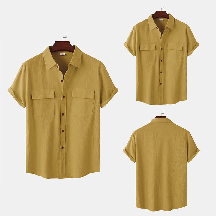 Buddha Stones Summer Casual Solid Buttons Men's Short Sleeve Shirts With Decorative Pockets - image 1