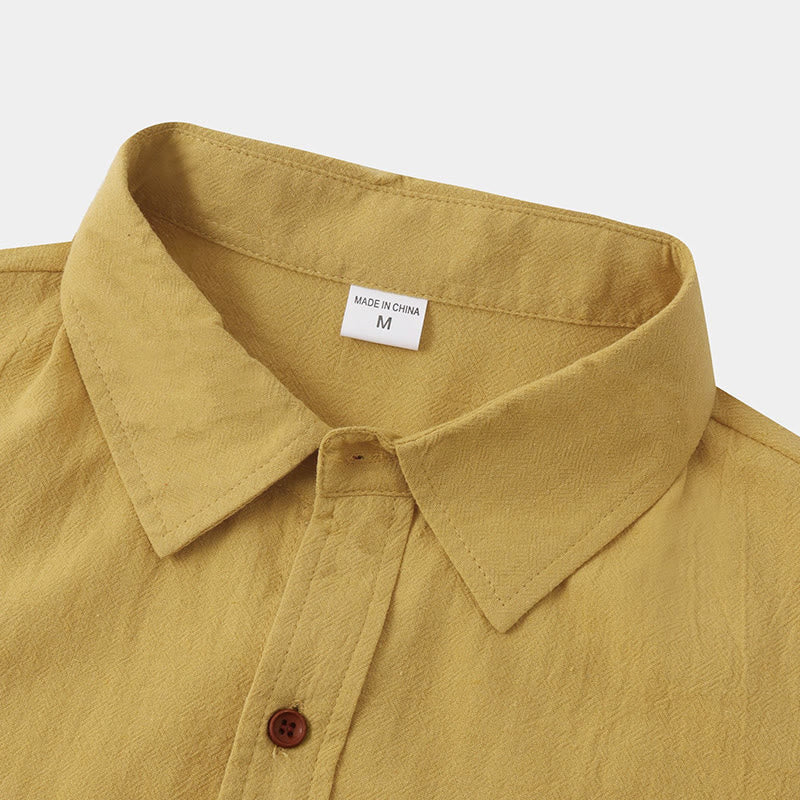 Buddha Stones Summer Casual Solid Buttons Men's Short Sleeve Shirts With Decorative Pockets - image 3