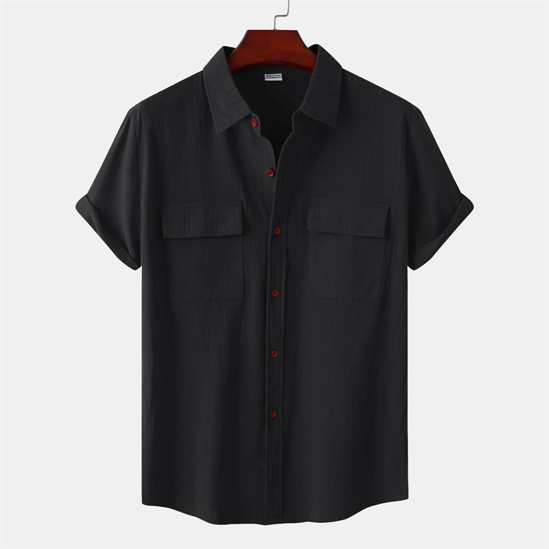 Buddha Stones Summer Casual Solid Buttons Men's Short Sleeve Shirts With Decorative Pockets - Black - US/UK/AU46，EU56 (3XL) - image 8