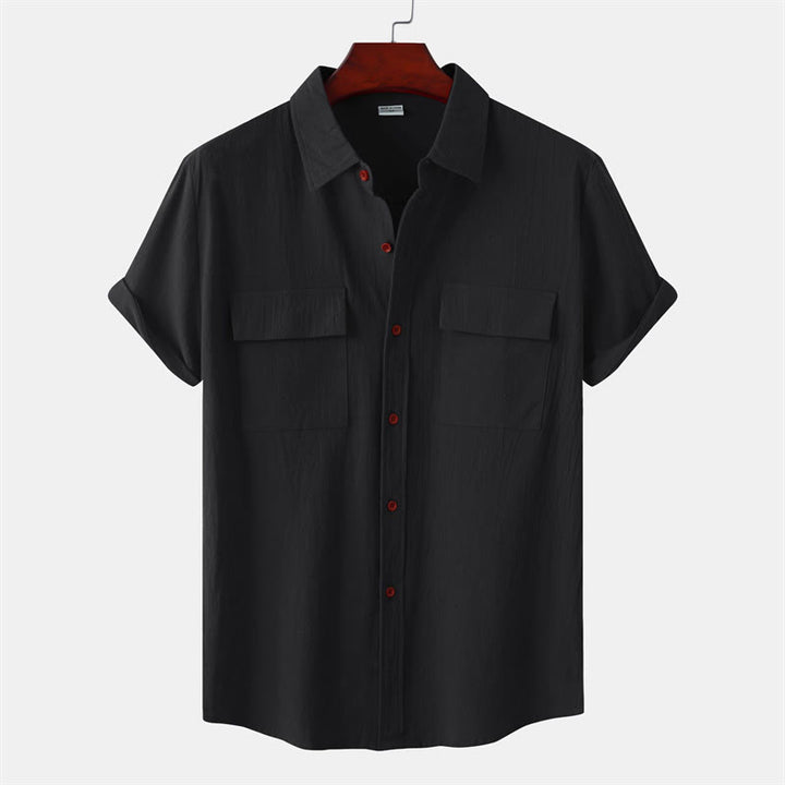 Buddha Stones Summer Casual Solid Buttons Men's Short Sleeve Shirts With Decorative Pockets - Black - US/UK/AU46，EU56 (3XL) - image 8