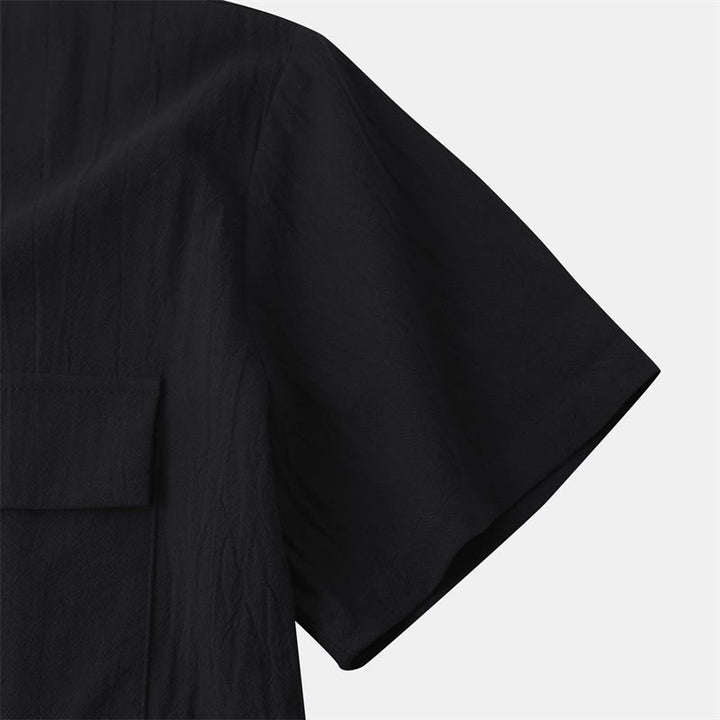 Buddha Stones Summer Casual Solid Buttons Men's Short Sleeve Shirts With Decorative Pockets - image 11