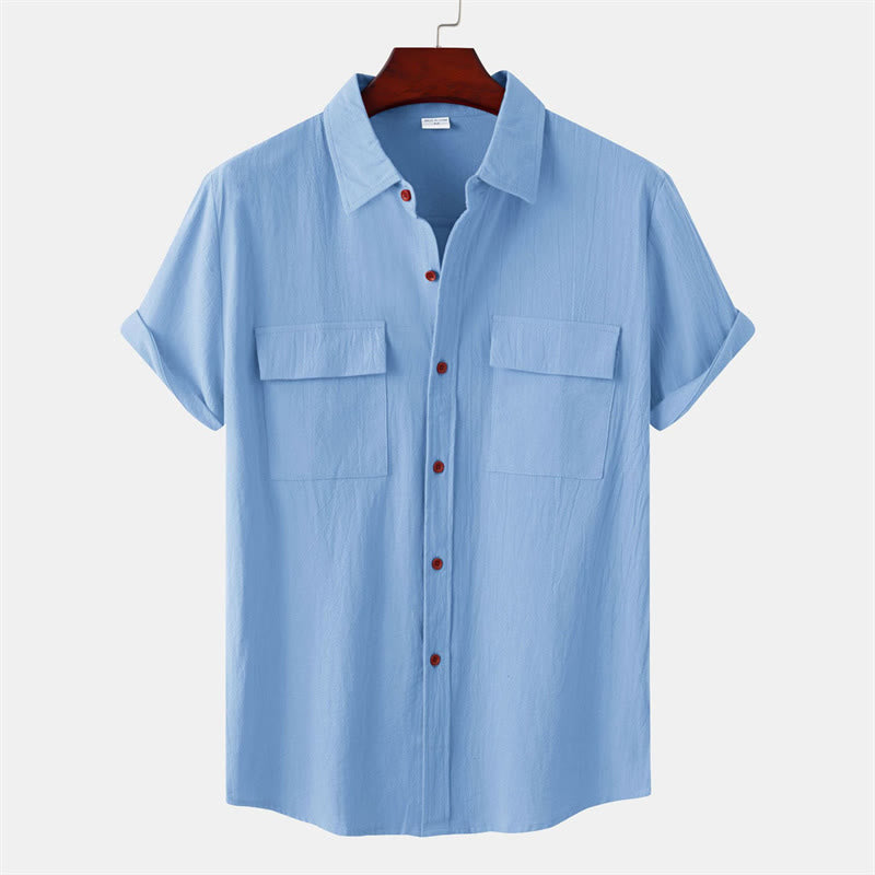 Buddha Stones Summer Casual Solid Buttons Men's Short Sleeve Shirts With Decorative Pockets - LightSkyBlue - US/UK/AU46，EU56 (3XL) - image 15