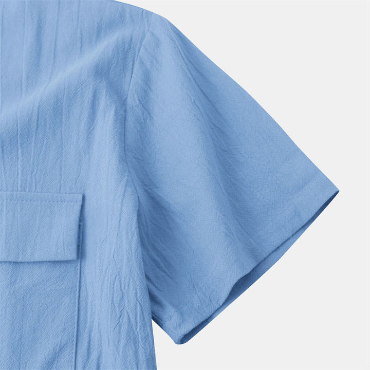 Buddha Stones Summer Casual Solid Buttons Men's Short Sleeve Shirts With Decorative Pockets - image 18