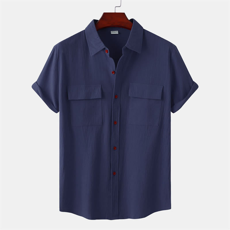 Buddha Stones Summer Casual Solid Buttons Men's Short Sleeve Shirts With Decorative Pockets - MidnightBlue - US/UK/AU46，EU56 (3XL) - image 22