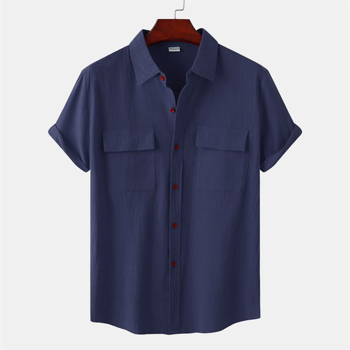 Buddha Stones Summer Casual Solid Buttons Men's Short Sleeve Shirts With Decorative Pockets - MidnightBlue - US/UK/AU46，EU56 (3XL) - image 22
